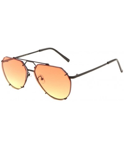 Oval Floating Flat Lens Aviator Sunglasses w/Brow Bar - Black Metallic Frame - CX1804N7993 $19.77
