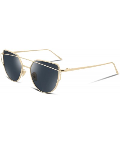 Oversized Cat Eye Fashion Metal Frame Mirrored Flat Lenses Women Sunglasses B2206 - 05 Gold Frame Grey Lens - C712JII78PB $9.08