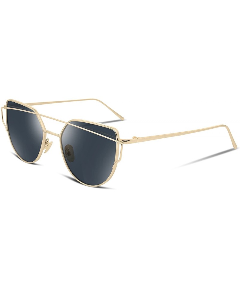 Oversized Cat Eye Fashion Metal Frame Mirrored Flat Lenses Women Sunglasses B2206 - 05 Gold Frame Grey Lens - C712JII78PB $9.08