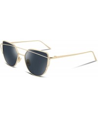 Oversized Cat Eye Fashion Metal Frame Mirrored Flat Lenses Women Sunglasses B2206 - 05 Gold Frame Grey Lens - C712JII78PB $9.08