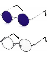 Round John Lennon Hipster Fashion Sunglasses Small Metal Round Circle Elton Style - Purple and Silver Clear - CU18I2UQRTO $10.81
