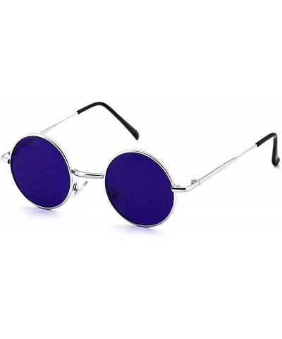 Round John Lennon Hipster Fashion Sunglasses Small Metal Round Circle Elton Style - Purple and Silver Clear - CU18I2UQRTO $10.81