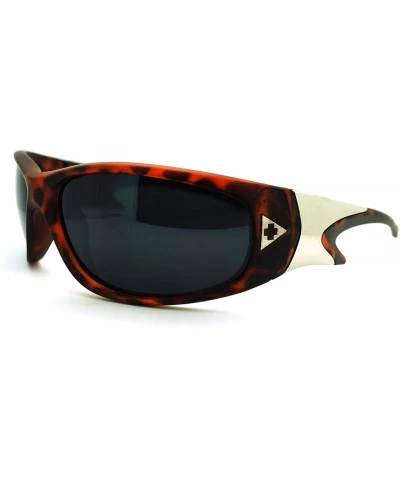 Rectangular Oval Rectangular Sunglasses Men's Wrap Around Biker Cross - Matte Tort - CN11N4BW4CB $18.84