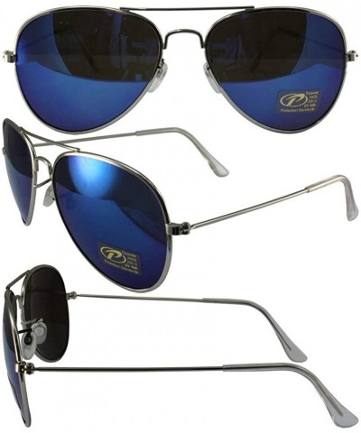 Aviator Aviator Sunglasses Silver Chrome Frames Blue Mirror Lenses - C011V14KLAJ $15.25
