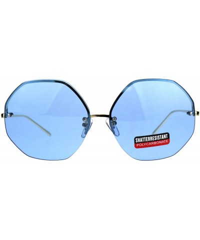Rectangular Oversize Womens Pop Color Octagonal Rimless Hippie Sunglasses - Blue - CT180TGC987 $18.07
