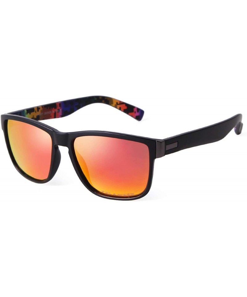 Rectangular TR90 Vintage Polarized Sunglasses for Men Square Driving Sports Sun Glasses - Sand Black Frame/Mirrored Red Lens ...