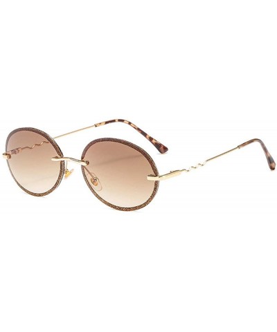 Oval New fashion retro metal frameless colorful brand designer oval sunglasses for women - Brown - CD18RIZ3SM6 $29.23