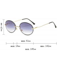 Oval New fashion retro metal frameless colorful brand designer oval sunglasses for women - Brown - CD18RIZ3SM6 $19.23