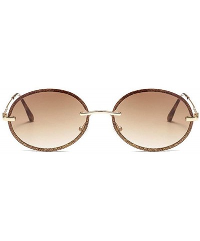 Oval New fashion retro metal frameless colorful brand designer oval sunglasses for women - Brown - CD18RIZ3SM6 $19.23