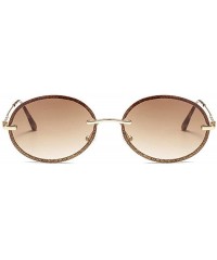 Oval New fashion retro metal frameless colorful brand designer oval sunglasses for women - Brown - CD18RIZ3SM6 $19.23