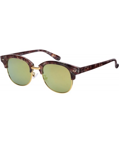 Semi-rimless Half Frame Sunglasses with Flat Color Mirrored Lens C2114MR-FLREV - Pink Marble - CC129ZD1HUV $18.83