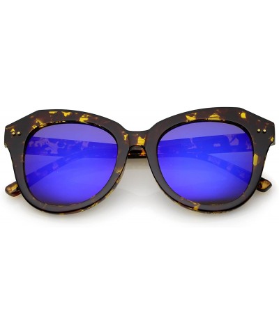 Cat Eye Women's Oversize Horn Rimmed Round Lens Cat Eye Sunglasses 52mm - Tortoise / Blue Mirror - CM12NT5VM8W $20.57