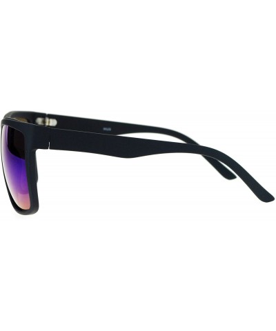 Sport Mens Color Mirrored Flat Top Large Rectangular Sport Plastic Sunglasses - Black Teal - CO12O0G7U9H $11.69