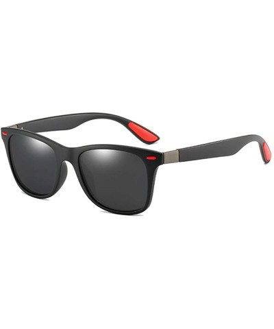 Square Polarized Sunglasses Classic Plastic Driving - Black Red Black - CA190RA5HR0 $64.39