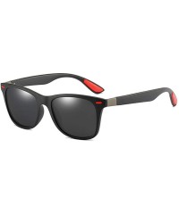 Square Polarized Sunglasses Classic Plastic Driving - Black Red Black - CA190RA5HR0 $67.92