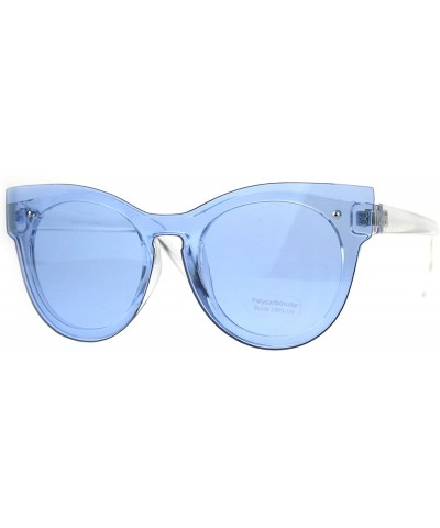 Shield Womens Unique Exposed Panel Lens Cat Eye Horn Rim Keyhole Sunglasses - Blue - CM189IR6Q7G $23.18