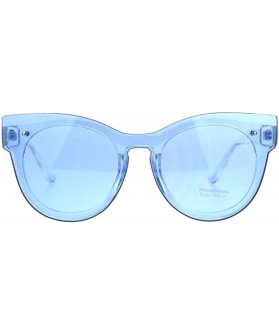 Shield Womens Unique Exposed Panel Lens Cat Eye Horn Rim Keyhole Sunglasses - Blue - CM189IR6Q7G $14.61