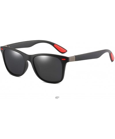 Square Polarized Sunglasses Classic Plastic Driving - Black Red Black - CA190RA5HR0 $67.92