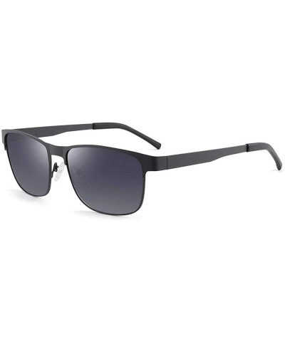 Oval Easy to carry metal frame polarized UV400 polarized men's sunglasses - Gray Lens With Black Frame - CJ190MSRRMX $28.68