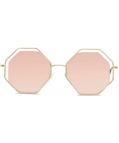 Butterfly Fashion Women sunglasses Hexagon - UV 400 Mirrored lenses - Gold + Pink - CI18G3O5E8C $15.83