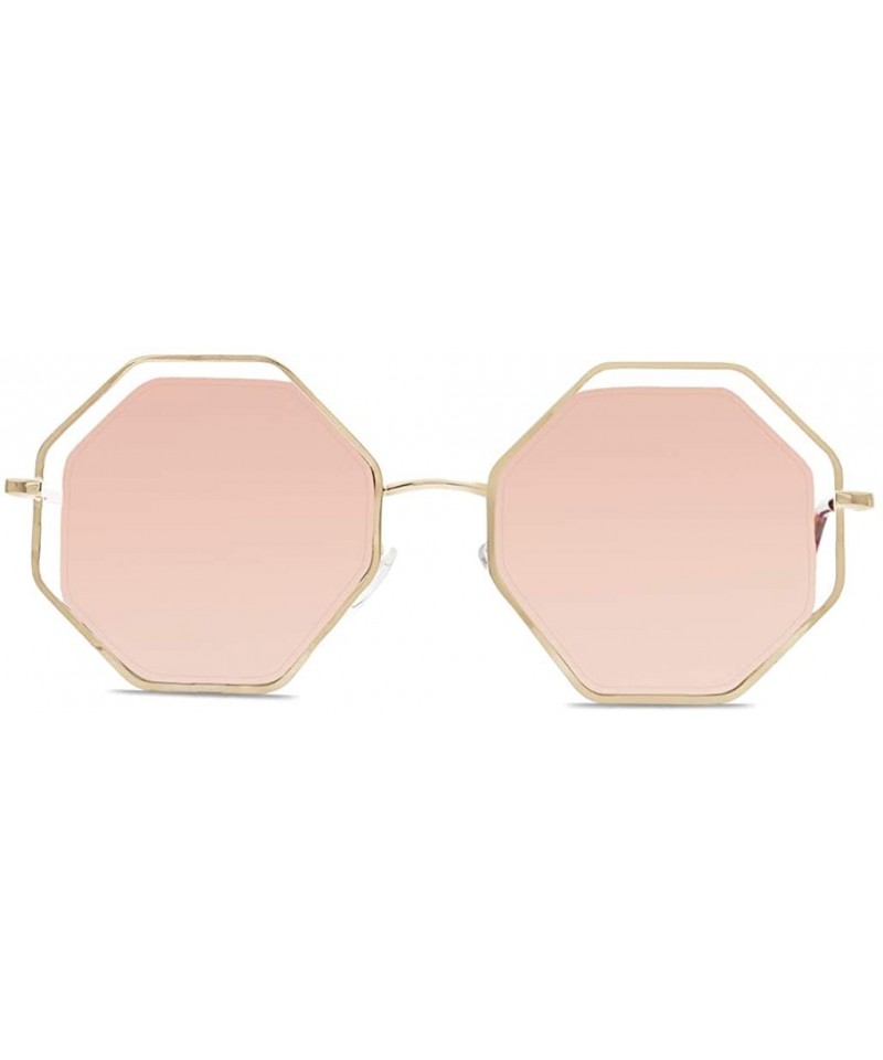 Butterfly Fashion Women sunglasses Hexagon - UV 400 Mirrored lenses - Gold + Pink - CI18G3O5E8C $9.71