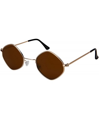 Square Small Retro Inspired Diamond Shaped Women Sunglasses Flat Lens 5142-FLKGM - Gold Frame/Gold Mirrored Lens - CU18H4NOAT...