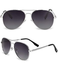 Aviator Aviator Sunglasses For Men/Women Polarized UV protection With 58mm Lens - Lightweight - Silver Frame/Black Lens - C61...
