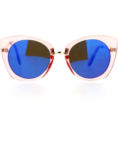 Butterfly Womens Mirrored Metal Bridge Flat Lens Thick Plastic Butterfly Sunglasses - Pink Blue - CS12EPTIOUL $24.06
