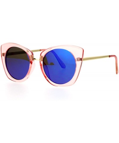 Butterfly Womens Mirrored Metal Bridge Flat Lens Thick Plastic Butterfly Sunglasses - Pink Blue - CS12EPTIOUL $10.27