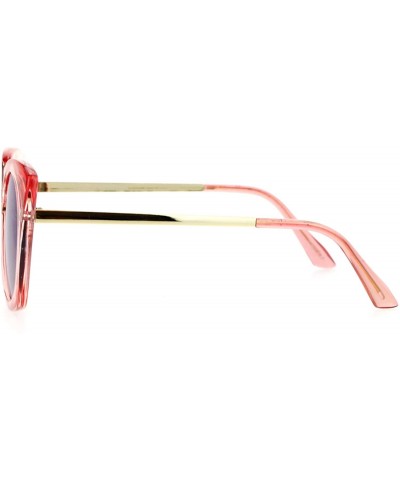 Butterfly Womens Mirrored Metal Bridge Flat Lens Thick Plastic Butterfly Sunglasses - Pink Blue - CS12EPTIOUL $10.27