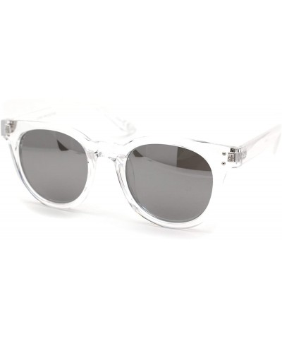 Round Retro Round Horn Rim Thick Plastic Fashion Sunglasses - Clear Silver Mirror - CX18USQE42C $23.91