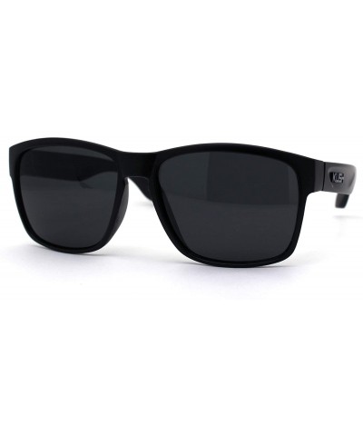 Sport Kush Mens Rectangular Gangster All Black Sport Horn Rim Sunglasses - Grey Logo - CT1987I5R6M $18.07
