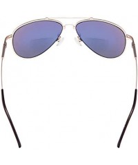Rectangular Bifocal Sunglasses - Polit Style Reading Sunglass with Memory Bridge and Arm - Gold Frame Gold Mirror - CV18EG6N8...