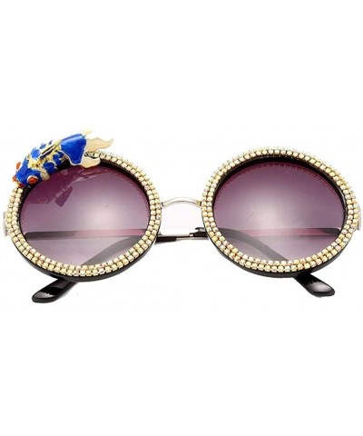 Round Diamond Round Sunglasses for Women Rhinestone Fish Decoration Sun glasses - 1 Blue - CO190845LR6 $23.34