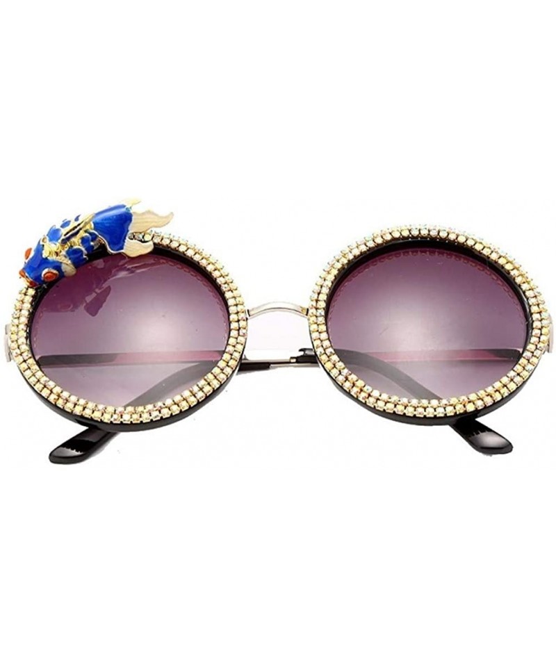 Round Diamond Round Sunglasses for Women Rhinestone Fish Decoration Sun glasses - 1 Blue - CO190845LR6 $13.21