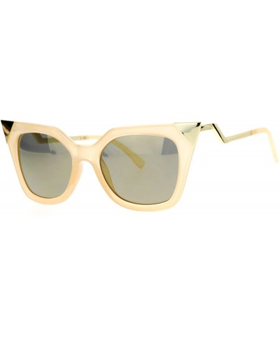 Square Womens Square Cateye Sunglasses Gold Accent Corner Zig Zag Side - Beige (Gold Mirror) - CJ187US2WRO $9.69