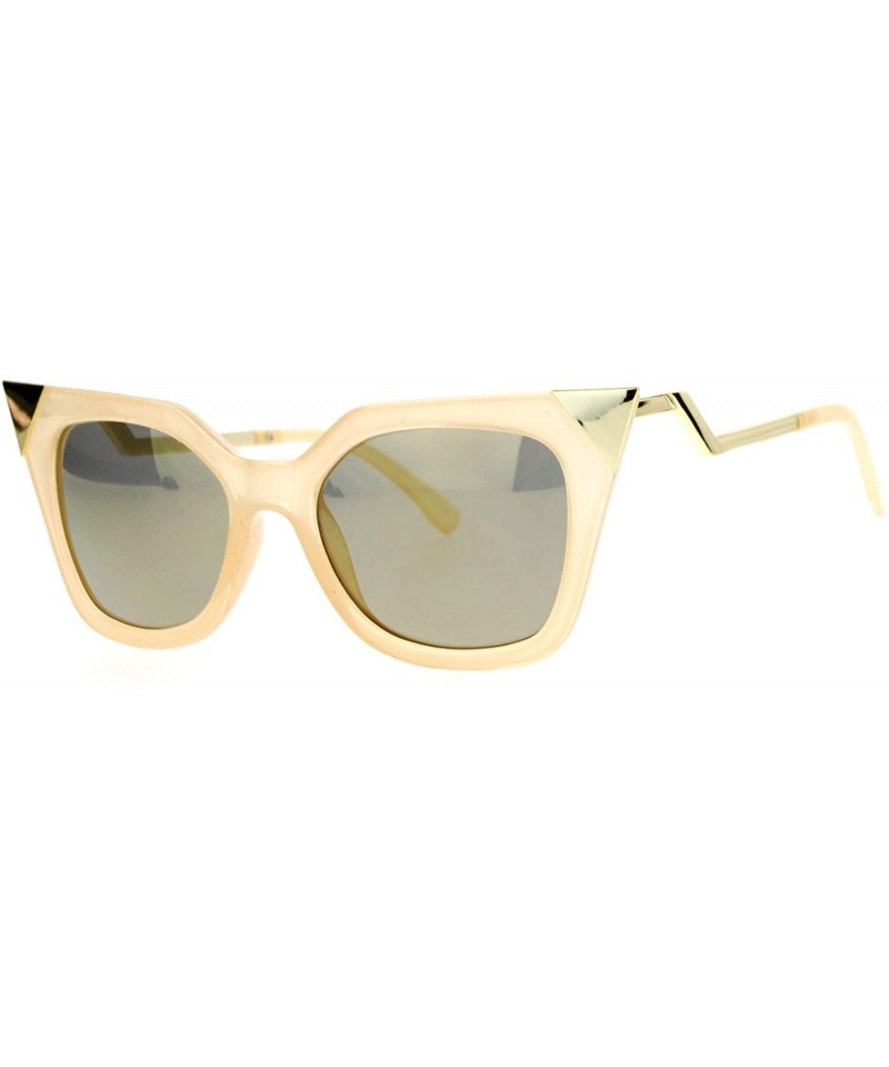 Square Womens Square Cateye Sunglasses Gold Accent Corner Zig Zag Side - Beige (Gold Mirror) - CJ187US2WRO $22.02