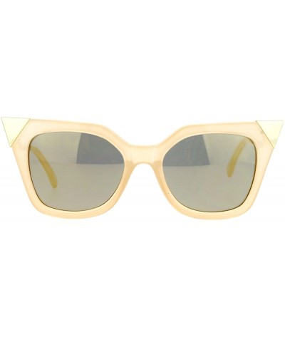 Square Womens Square Cateye Sunglasses Gold Accent Corner Zig Zag Side - Beige (Gold Mirror) - CJ187US2WRO $22.02
