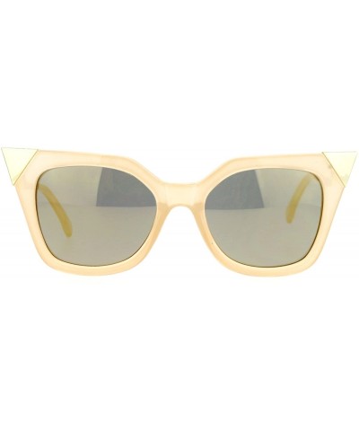 Square Womens Square Cateye Sunglasses Gold Accent Corner Zig Zag Side - Beige (Gold Mirror) - CJ187US2WRO $9.69