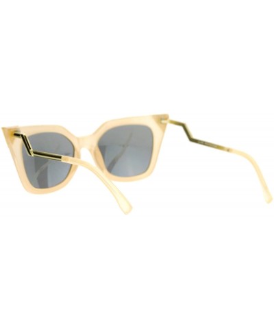 Square Womens Square Cateye Sunglasses Gold Accent Corner Zig Zag Side - Beige (Gold Mirror) - CJ187US2WRO $21.43