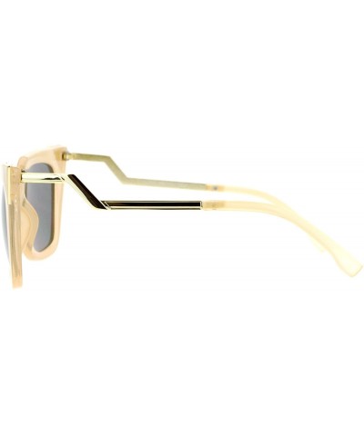 Square Womens Square Cateye Sunglasses Gold Accent Corner Zig Zag Side - Beige (Gold Mirror) - CJ187US2WRO $9.69