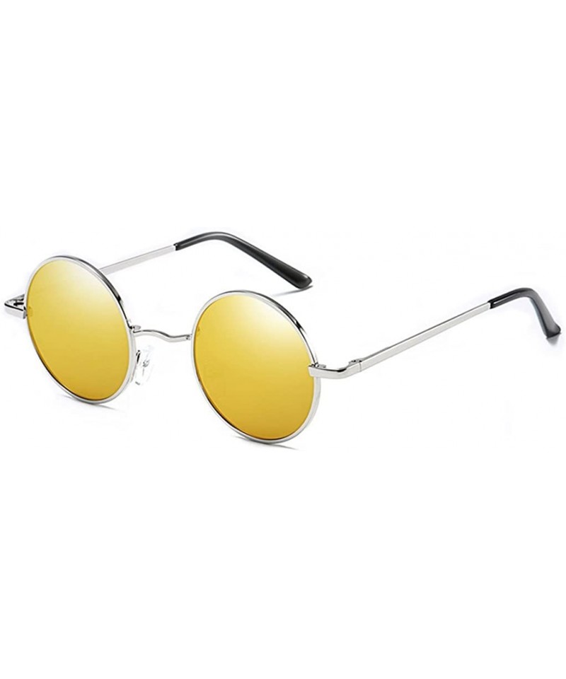 Round Classic Round Driving Polarized Glasses Retro Sunglasses for Men womens - Yellow - CY18E390EG2 $9.76