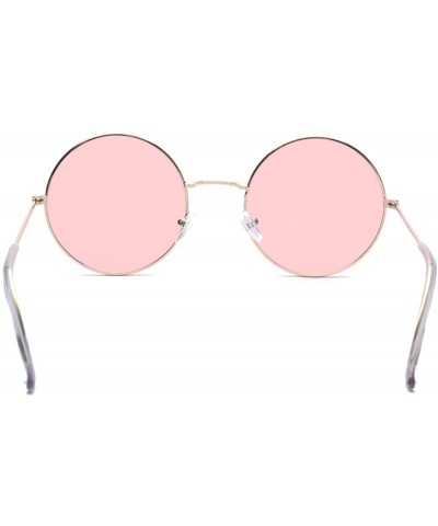 Oversized Round Small Flat Sunglasses Circle Vintage John Lennon Hippie Glasses - Pink - CB18E8SXQ44 $8.71