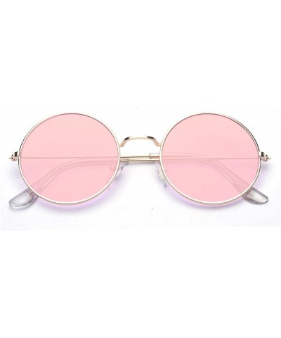 Oversized Round Small Flat Sunglasses Circle Vintage John Lennon Hippie Glasses - Pink - CB18E8SXQ44 $8.71