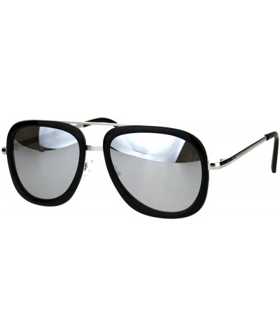 Square Womens Square Sunglasses Double Frame Flat Metal Top Fashion Shades - Black Silver (Silver Mirror) - C618ORQHXHE $19.97