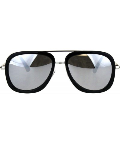 Square Womens Square Sunglasses Double Frame Flat Metal Top Fashion Shades - Black Silver (Silver Mirror) - C618ORQHXHE $19.97