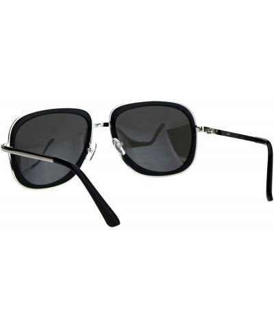 Square Womens Square Sunglasses Double Frame Flat Metal Top Fashion Shades - Black Silver (Silver Mirror) - C618ORQHXHE $19.97