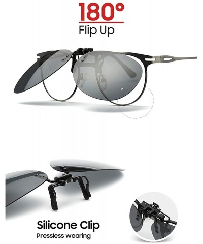 Rimless Clip-on Sunglasses Flip-up Polarized UV-Protection Unisex Rimless Round Sunglasses - Oversized - Mirrorsilver - CE18W...