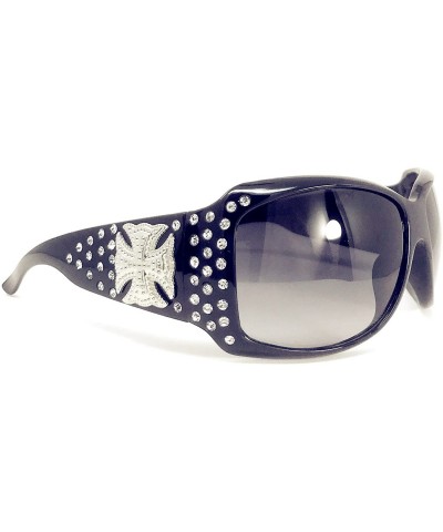 Oval Womens Sunglasses With Rhinestone Cross UV 400 PC Lens In Multi Colors - Black - CQ18ELU3ZGE $27.43