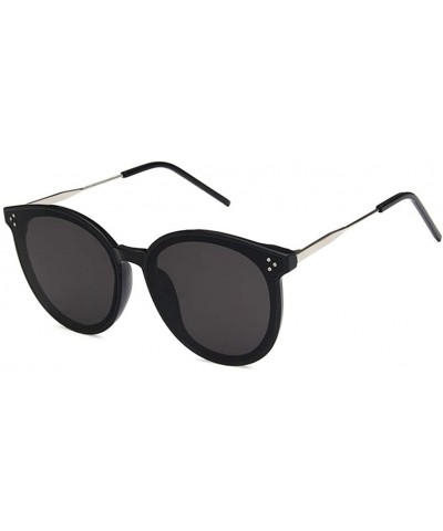 Oval Unisex Sunglasses Retro Bright Black Grey Drive Holiday Oval Non-Polarized UV400 - Bright Black Grey - CD18RLIRR3Y $18.97